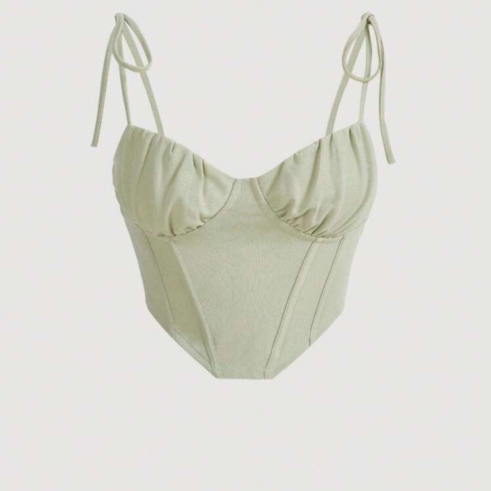 Sage Green Tie-Shoulder Corset Top